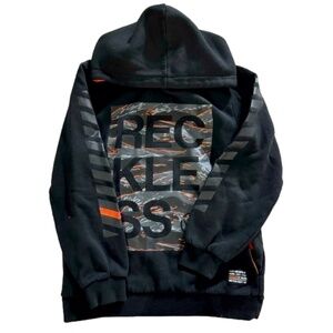 Young & Reckless Black Grey Orange Skater Hoodie Youth Boy Large Size 14